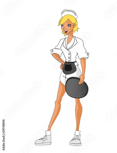 Illustration of a waitress, cartoon drawing