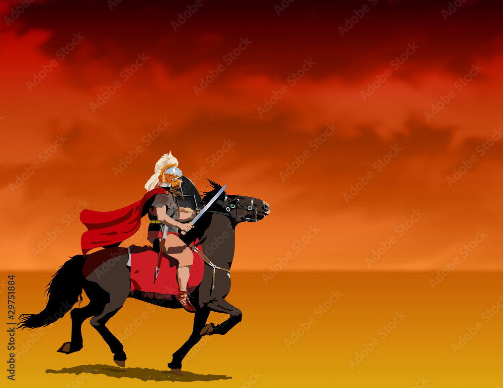 Roman centurion riding Illustration : Adobe Stock