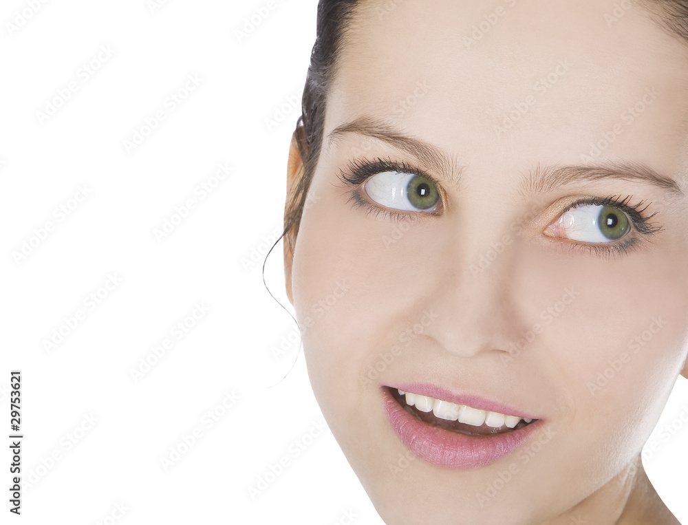 Bright picture of smiling young woman face close up Bright picture of smiling young woman face close up