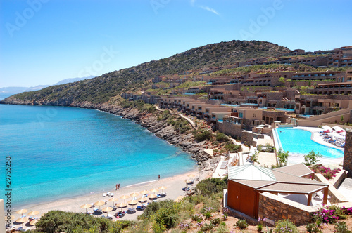 Fototapeta Naklejka Na Ścianę i Meble -  Recreaiton area and beach of the luxury hotel, Crete, Greece