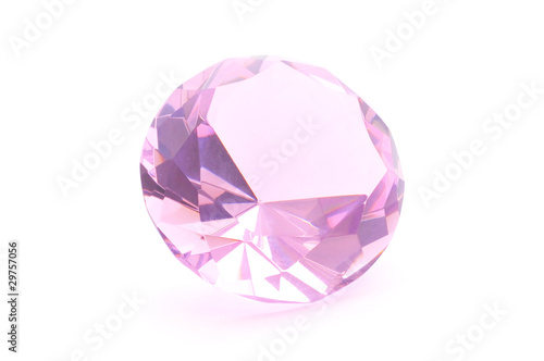 Pink crystal on white background