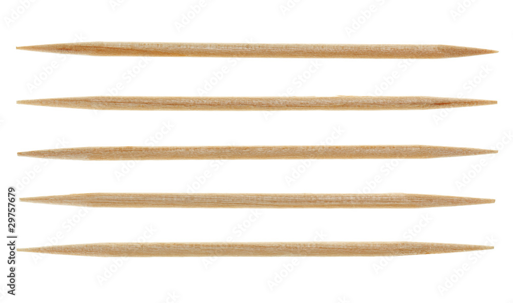 Five single toothpicks, isolated on white Five single toothpicks, isolated on white