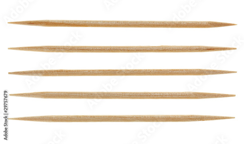 Five single toothpicks, isolated on white