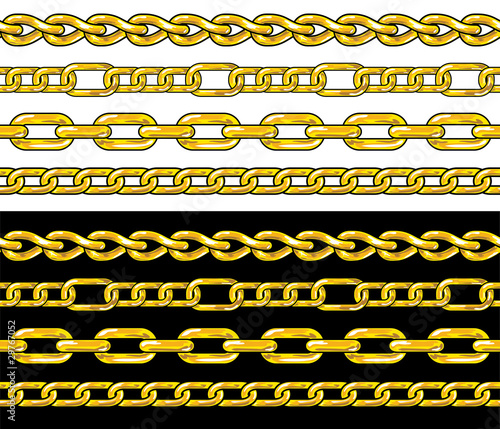 Gold chain. Seamless Borders set.