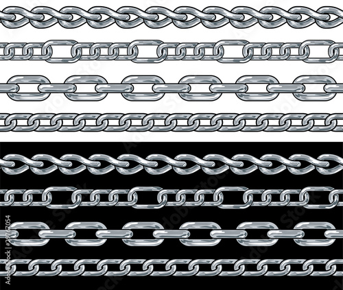 Silver chain. Seamless Borders vector set.