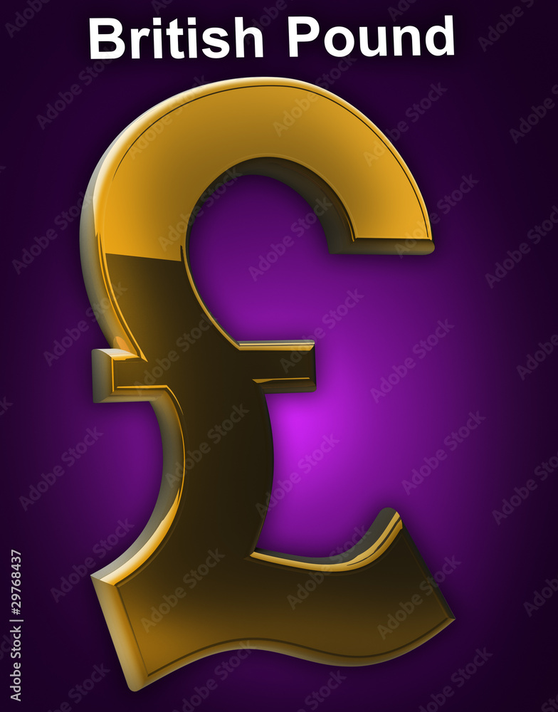 gold british pound symbol isolated on purple 3d