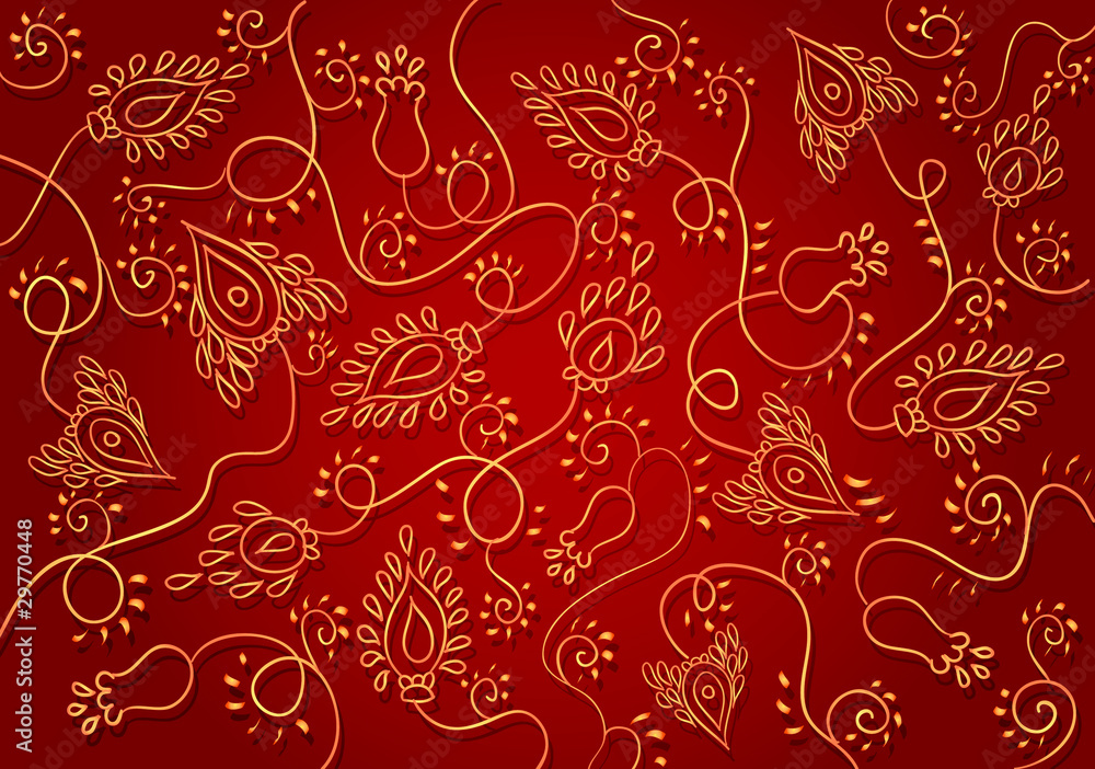 gold on red floral pattern, east style, vector gold on red floral pattern, east style, vector