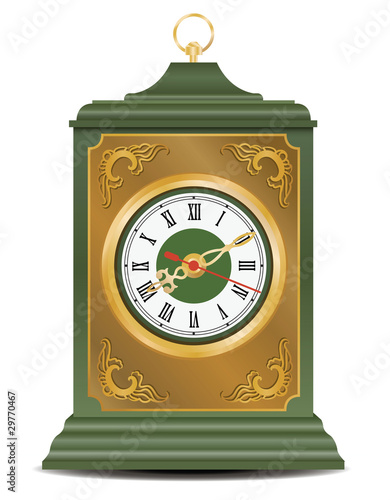 bronze and green old antique clock, vector