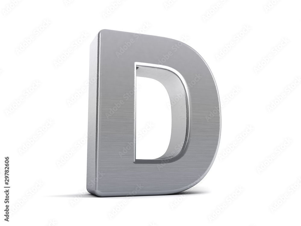 Letter D as brushed metal object over white Letter D as brushed metal object over white
