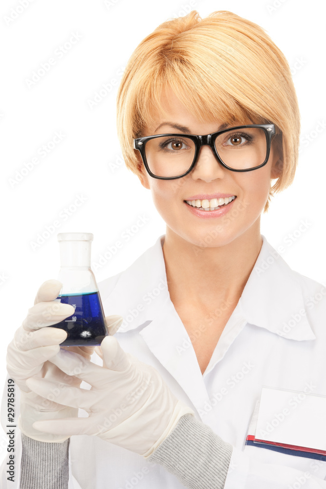 Fototapeta premium lab worker holding up test tube