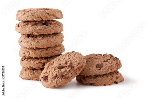 chocolate chips cookies on a white background