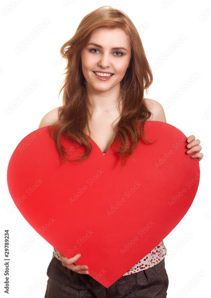 Valentines Day. Woman holding Valentines Day heart sign with cop Valentines Day. Woman holding Valentines Day heart sign with cop