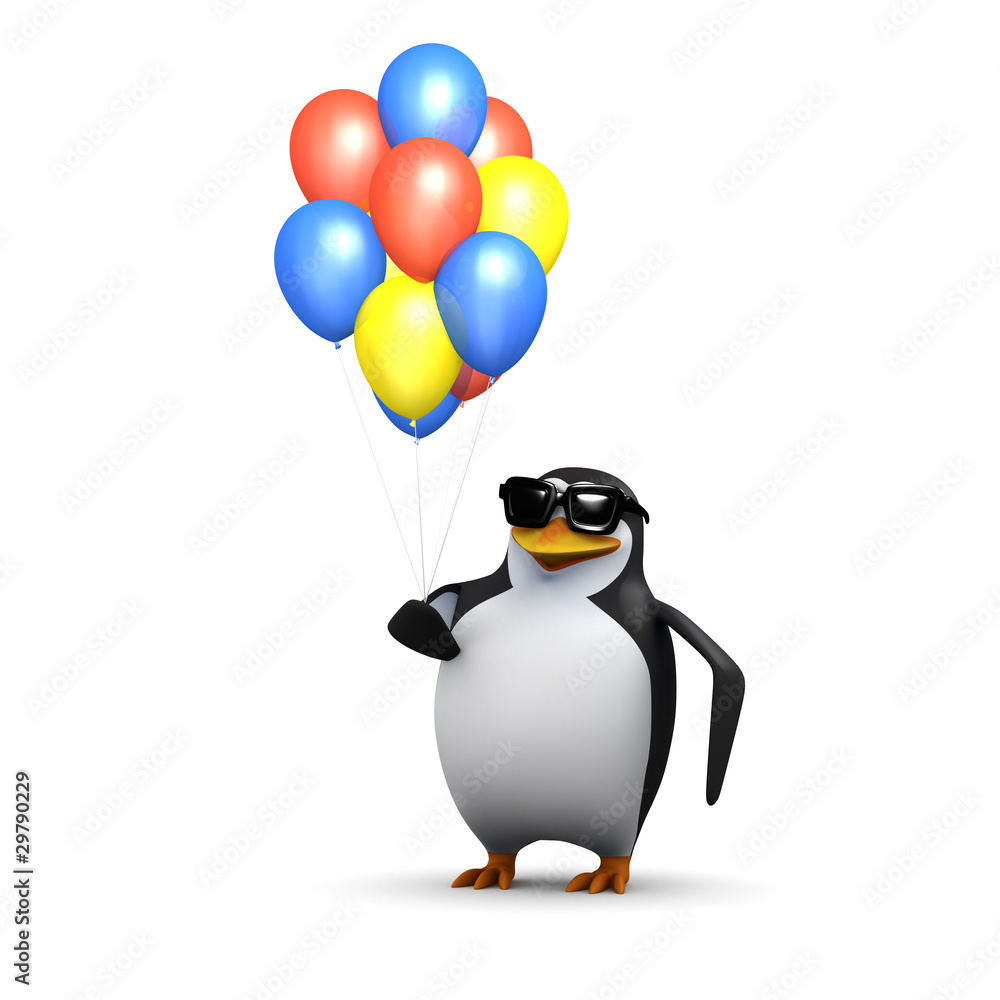 Obraz premium 3d Penguin comes back from the fair with balloons