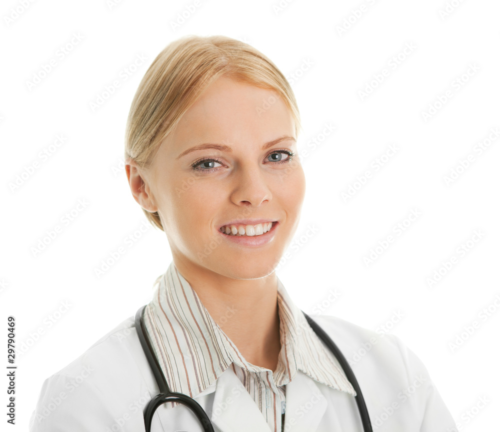 Smiling medical doctor woman with stethoscope