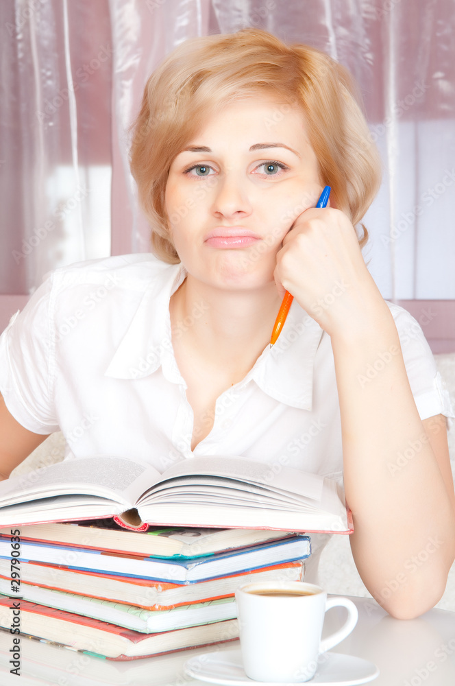 young woman reads book. young woman reads book.