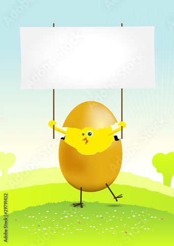 Tiny Easter Chicken in a spring landscape