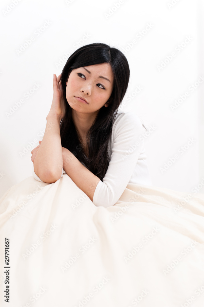 a portrait of beautiful asian woman on the bed a portrait of beautiful asian woman on the bed