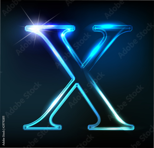 Glowing neon letter on dark background. Letter