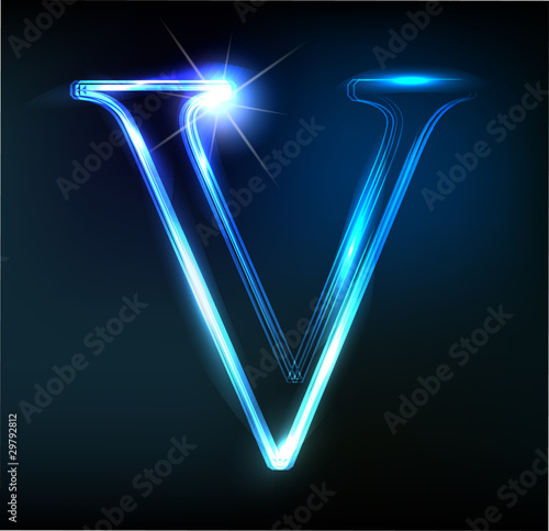 Glowing neon letter on dark background. Letter