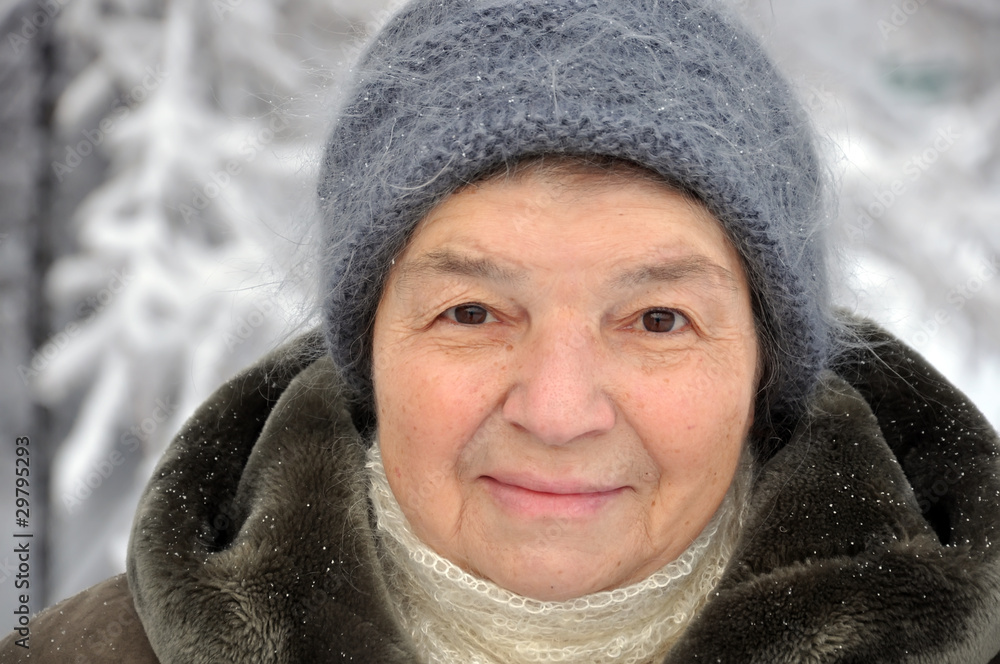 Portrait of an old woman in winter Portrait of an old woman in winter