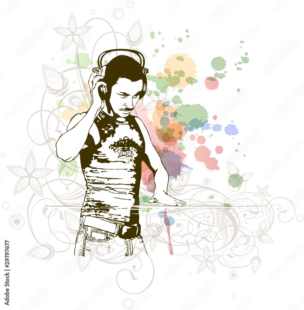 Obraz premium DJ & music colors mix - floral calligraphy background