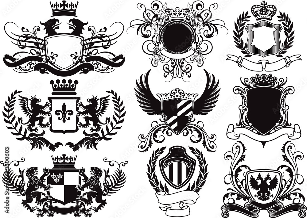 coat of arms, shields and heraldic vector elements Stock Vector | Adobe  Stock