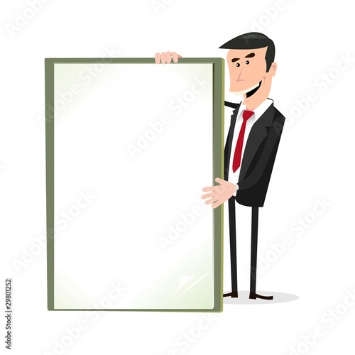 Cartoon White Businessman Holding A Blank Sign