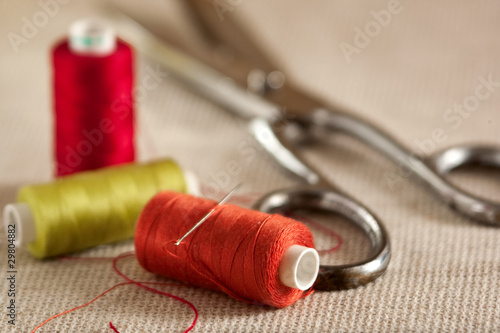 Still-life with scissors and thread a needle