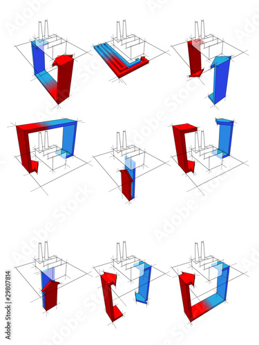 collection of nine heat pump diagrams