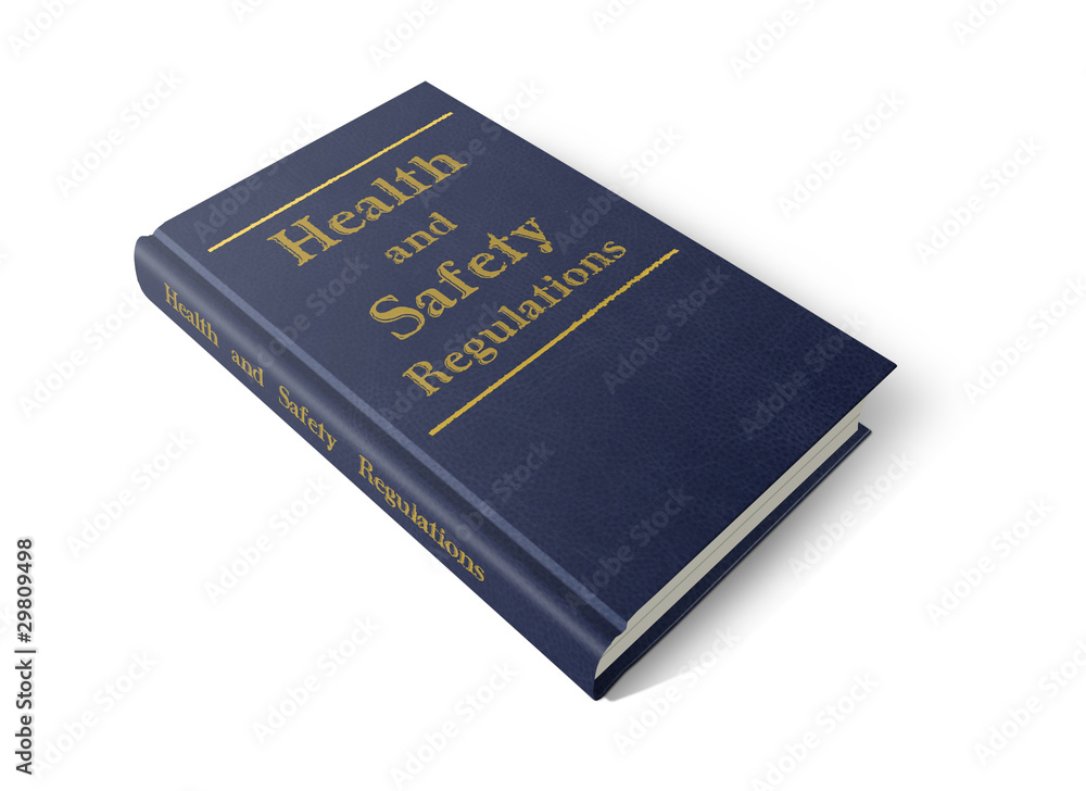 Health and Safety regulations mock book , hard cover, blue gold, formal, isolated Health and Safety regulations mock book , hard cover, blue gold, formal, isolated