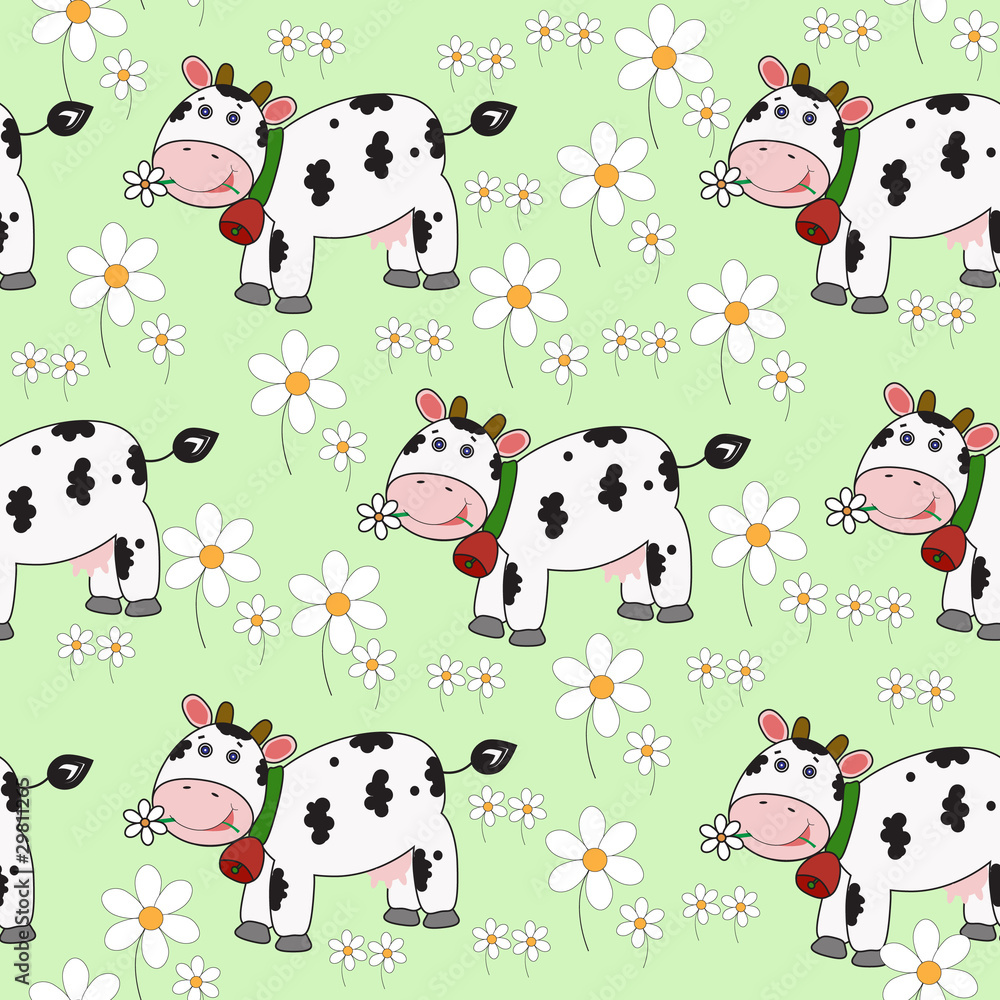 Seamless background with funny cow