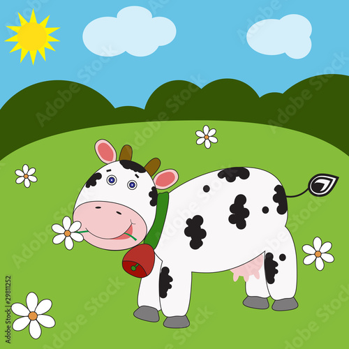 Landscape with funny cow