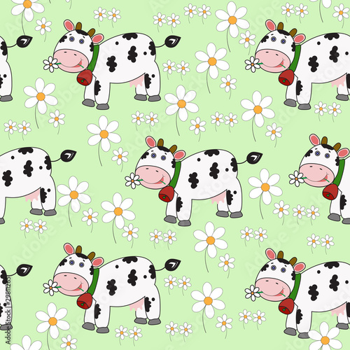 Seamless background with funny cow