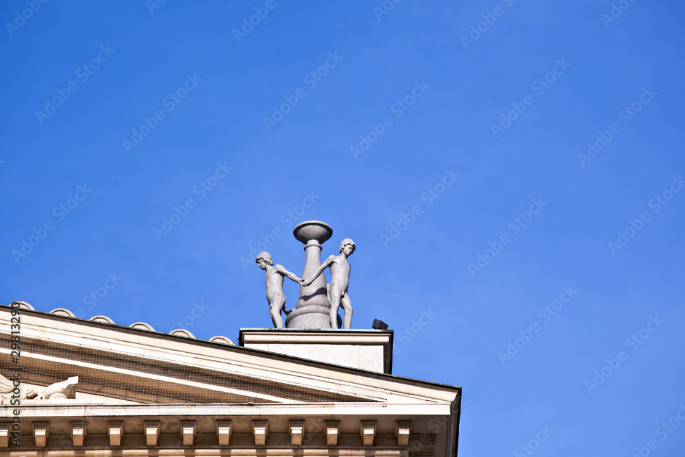 famous statue on roof of Opera house in Frankfurt