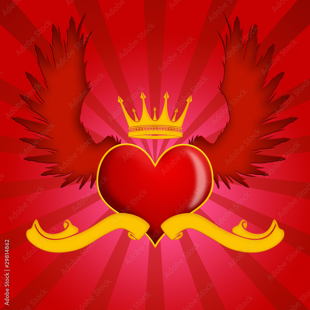 Flying Heart with Wings and Gold Crown Flying Heart with Wings and Gold Crown
