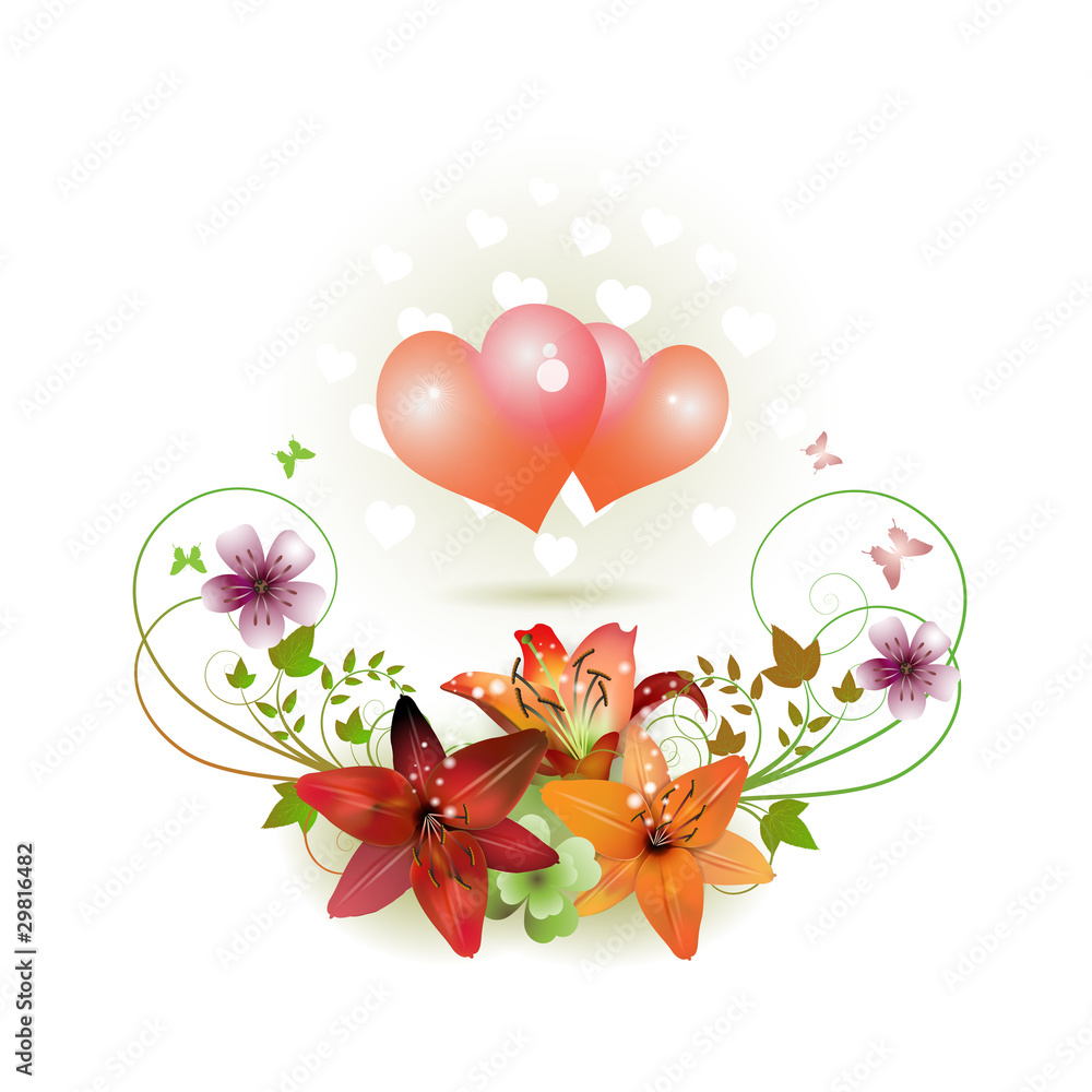 Hearts decorated with flowers for Valentine's day