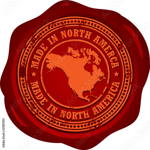 Wax seal with the word Made in North America inside