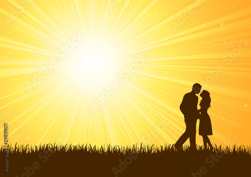 Silhouette of young man and woman