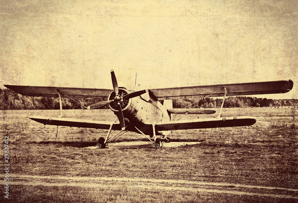 Fototapeta Vintage photo of an old biplane