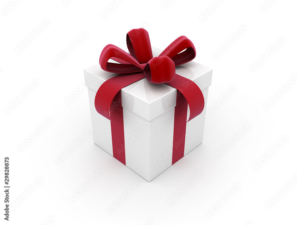 Obraz premium White gift box with red ribbon