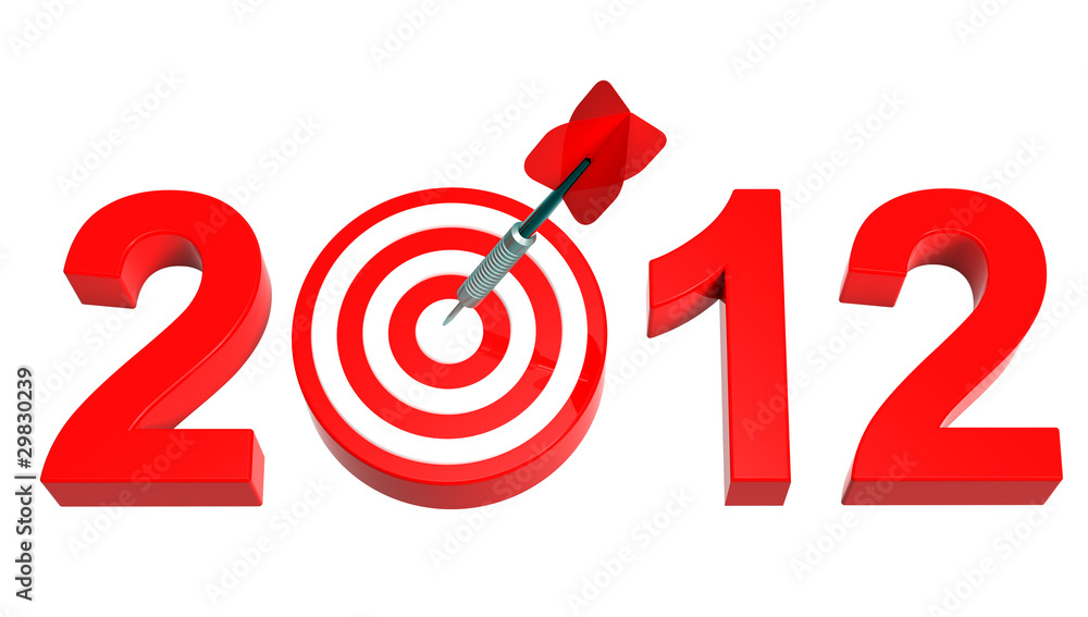 Dart hitting target - New Year 2011 isolated on white. Dart hitting target - New Year 2011 isolated on white.