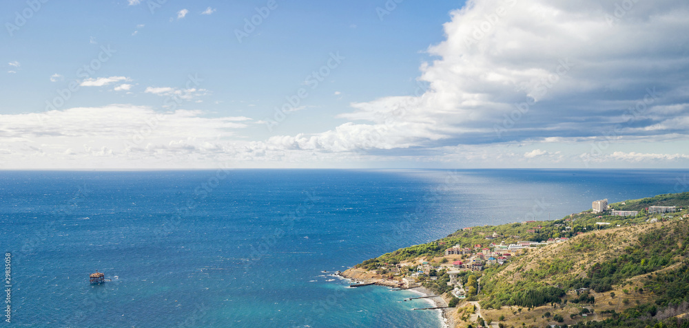 Panoramic image of Black Sea shore - Crimea, Ukraine.