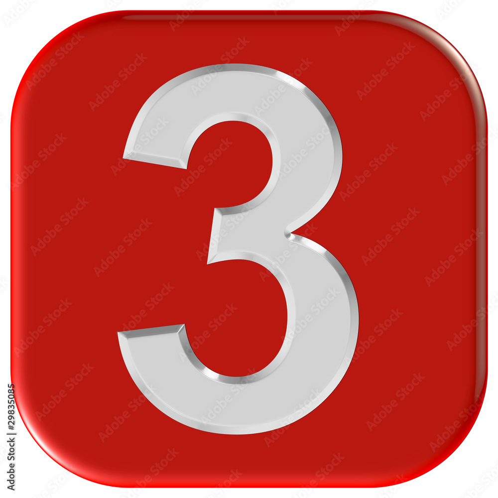 Button rot Ecken rund ZAHL DREI Button rot Ecken rund ZAHL DREI