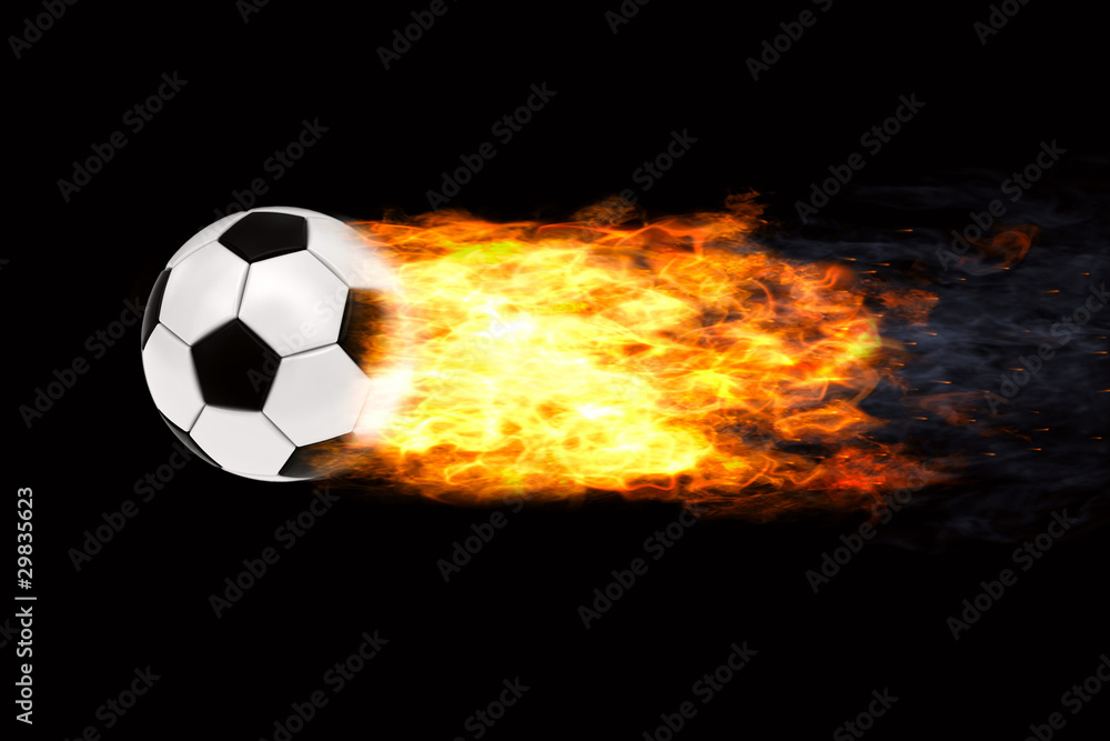 Naklejka premium Soccer ball in flames