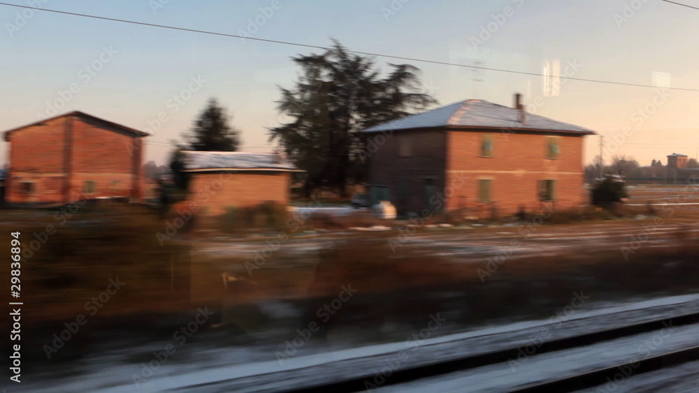 View from train on winter Italy View from train on winter Italy