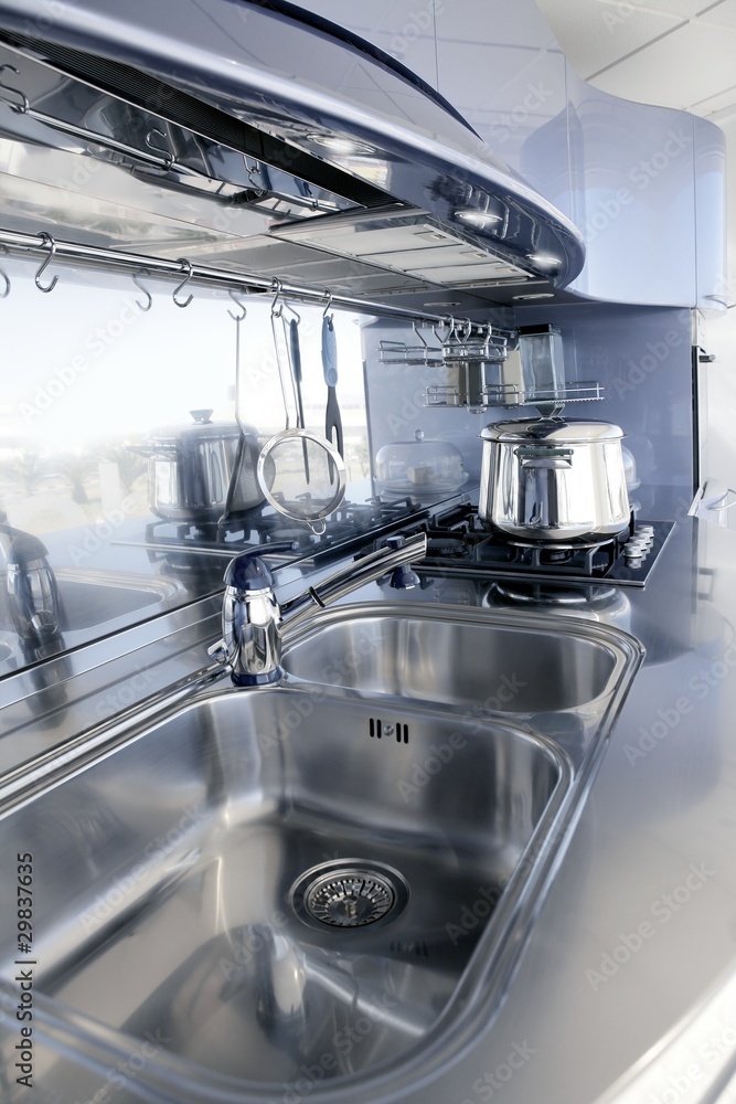 Blue silver kitchen modern architecture decoration Blue silver kitchen modern architecture decoration