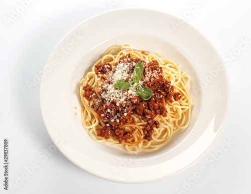 Spaghetti Bolognese on white background