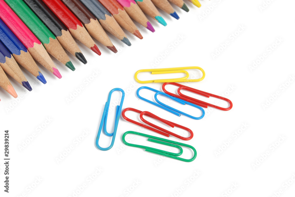 Color pencil and paper clip Color pencil and paper clip