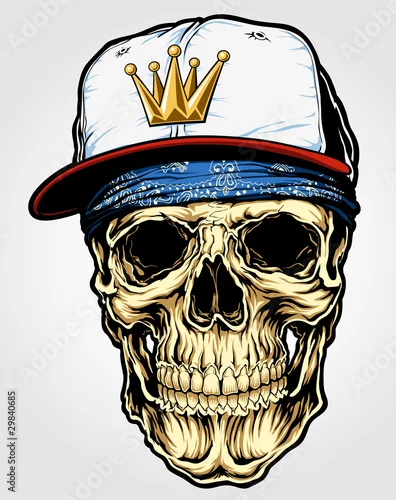 Naklejka na ścianę Czaszka z chustką i czapką