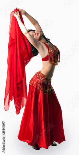 Woman in dance with red veil